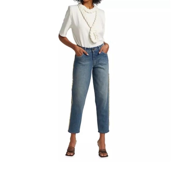 Johanna Ortiz Adventurist Frayed Blue Jeans Indigo Size 8 - Picture 1 of 10